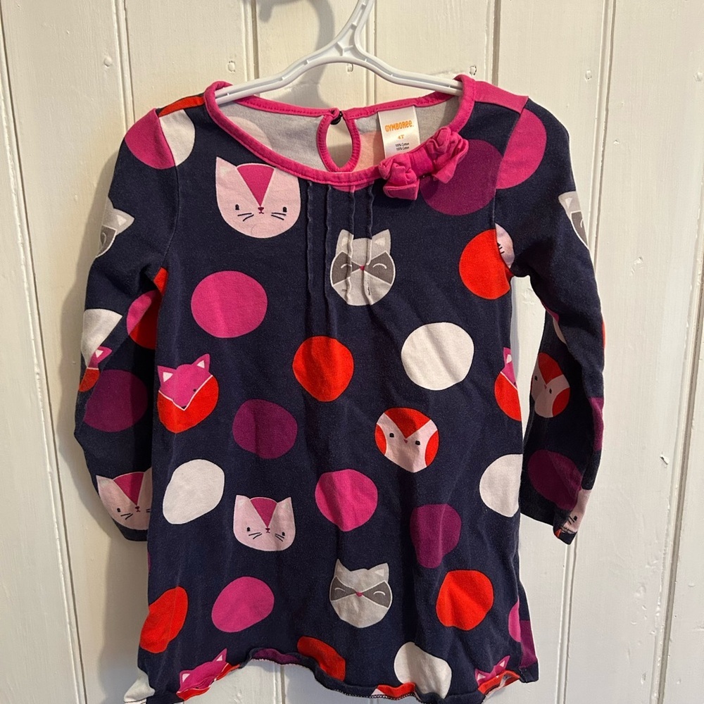 (3/$20) Gymboree 4t red & purple cat polka dot long sleeve dress